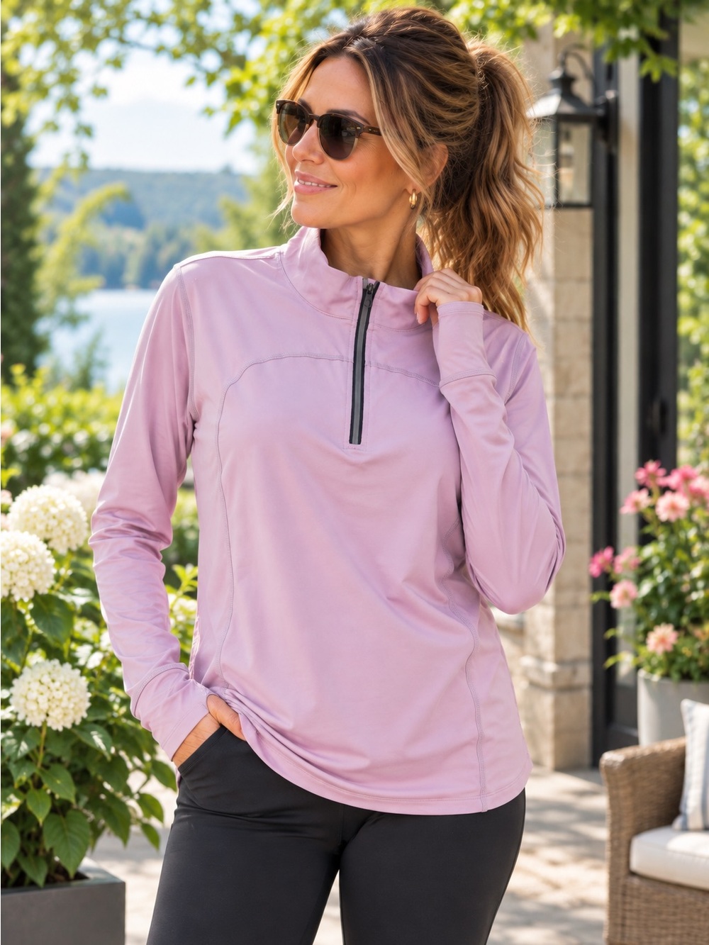 NWOT Cadmus Dusty Pink Long Sleeve Quarter Zip Athletic Top Women’s | Size L
